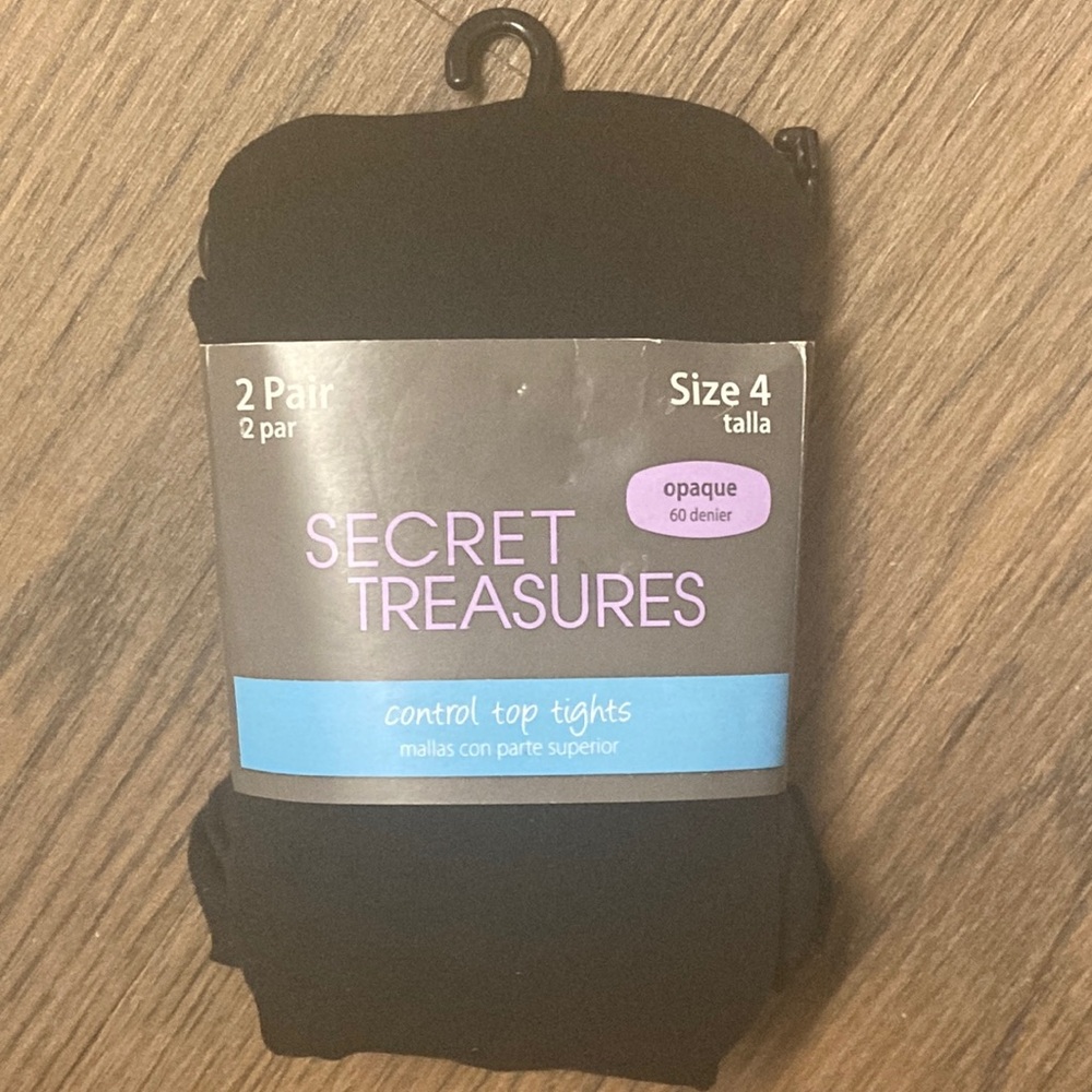 Secret Treasures 2 Pair Black Opaque Tights    Size 4